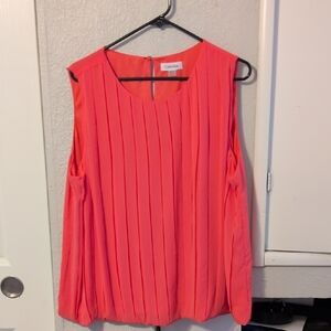 Calvin Klein Pleated Coral Cold-Shoulder Blouse